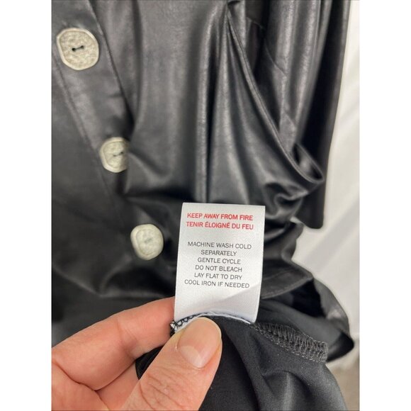 Kozan Slinky Faux Leather Mini Dress/Oversized Top w/ Metal Button Womens Size M - Picture 7 of 12